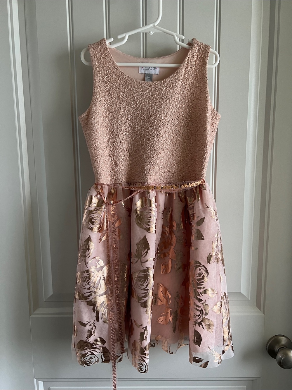 Place Blush Pink and Rose Gold Floral Party Dress